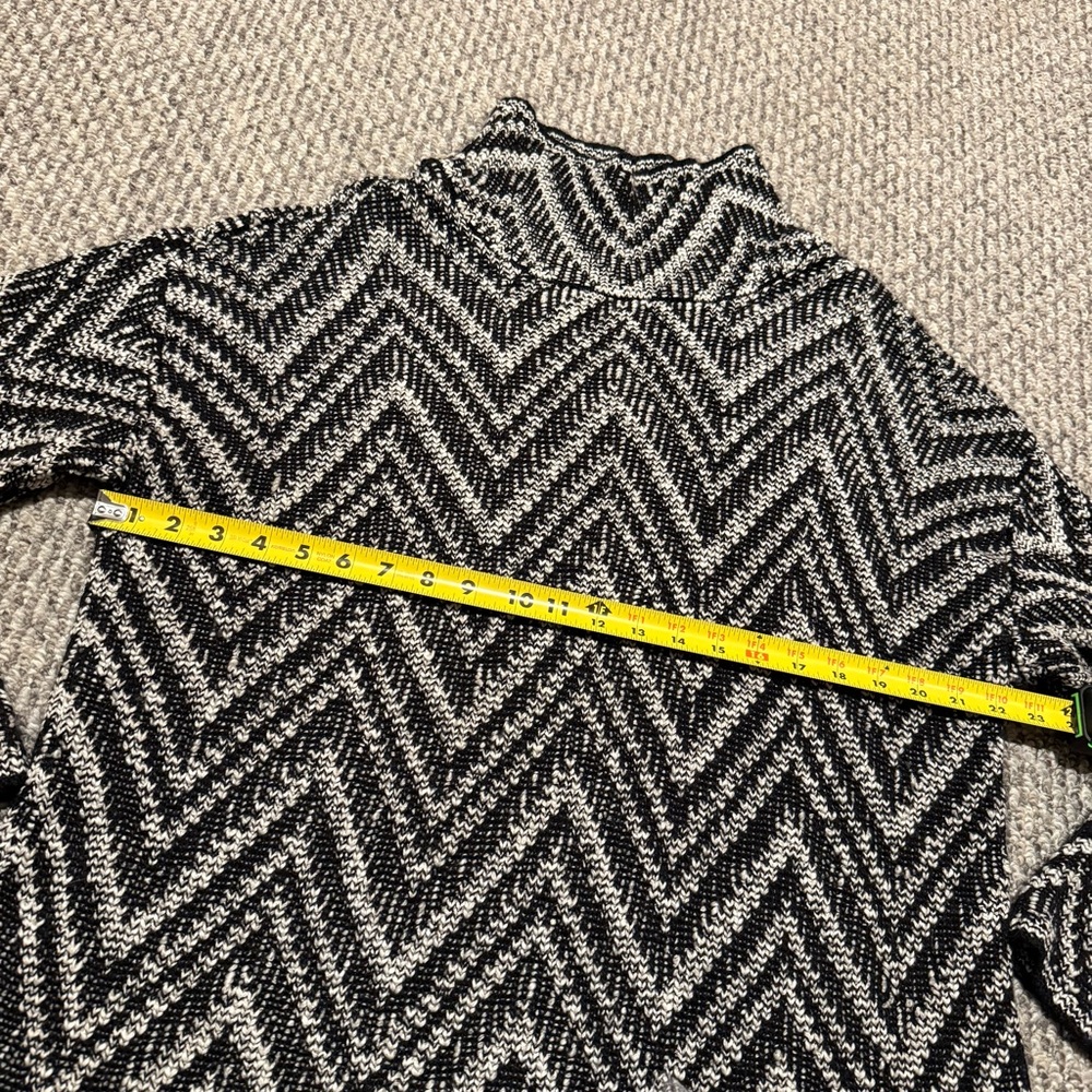 Eileen Fisher Black and Cream Chevron Turtleneck Sweater - Picture 4 of 9